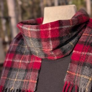 Cashmere Red Plaid Scarf with Fringe